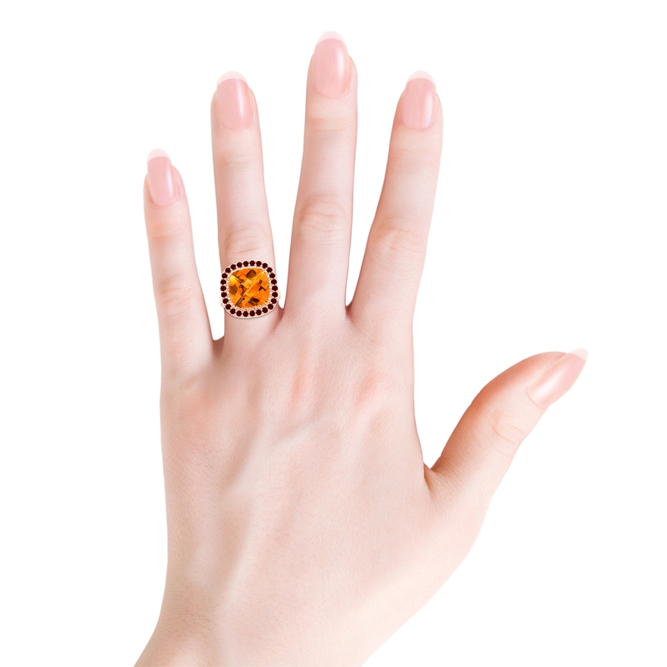 12mm AAAA Cushion Citrine Cocktail Ring with Ruby Halo in Rose Gold product image