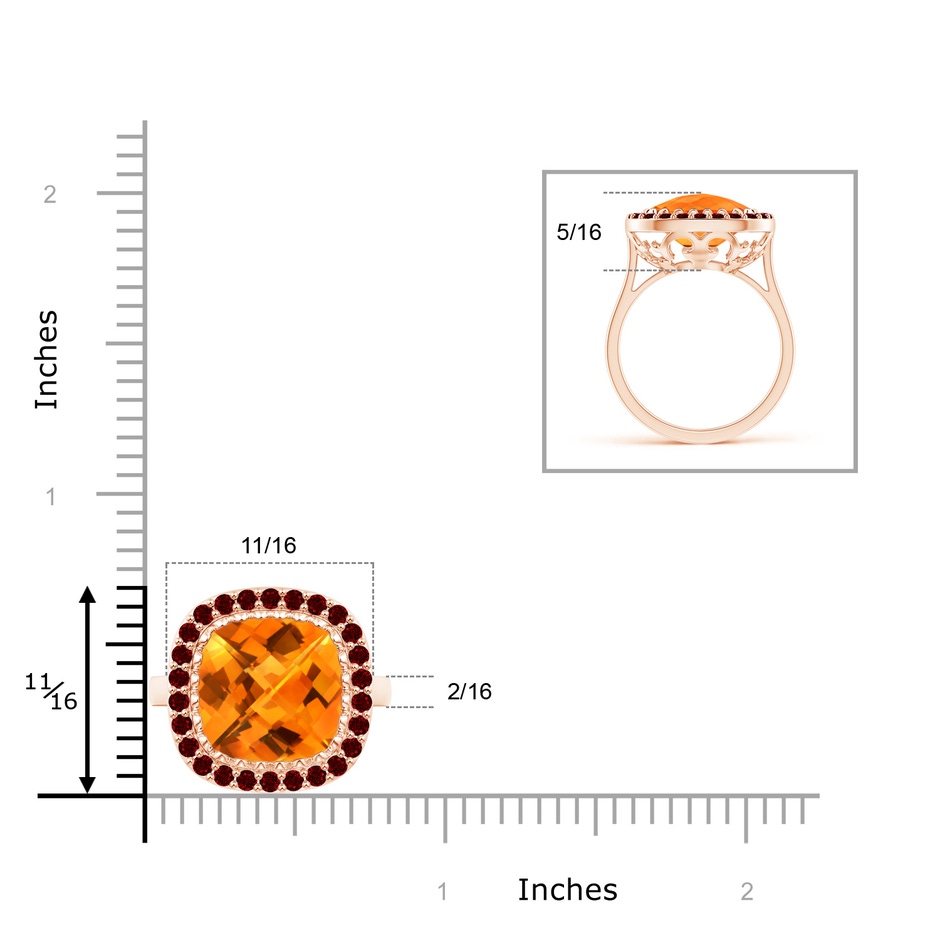 12mm AAAA Cushion Citrine Cocktail Ring with Ruby Halo in Rose Gold product image