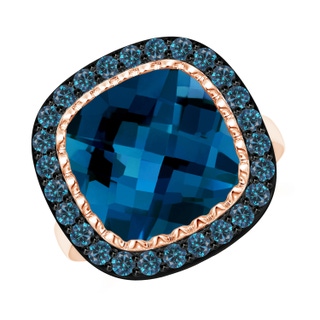 12mm AAAA London Blue Topaz Cocktail Ring with Blue Diamond Halo in 9K Rose Gold