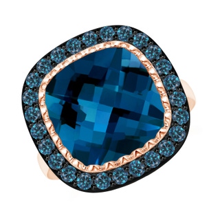 12mm AAAA London Blue Topaz Cocktail Ring with Blue Diamond Halo in Rose Gold