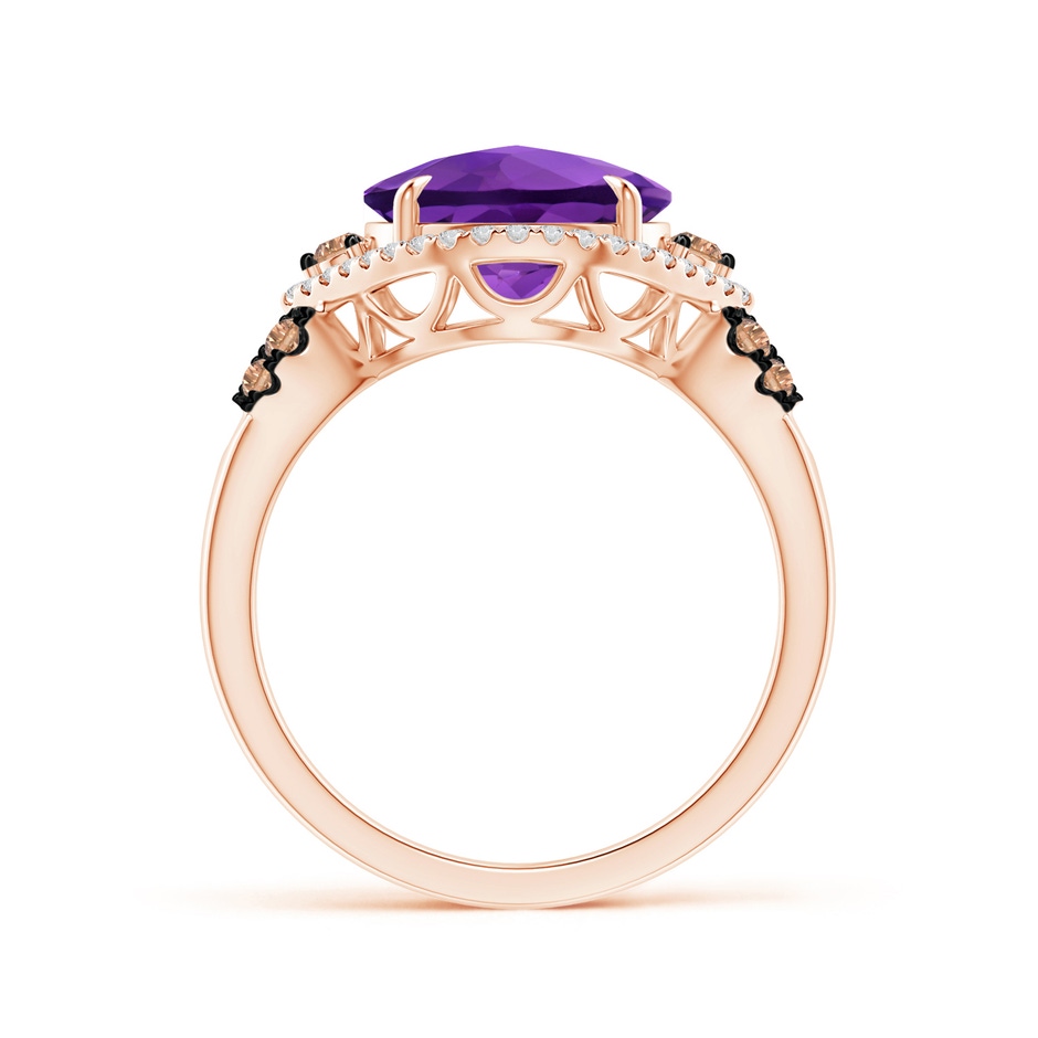 10mm AAA Round Amethyst Cocktail Ring with Coffee Diamond Accents in Rose Gold product image