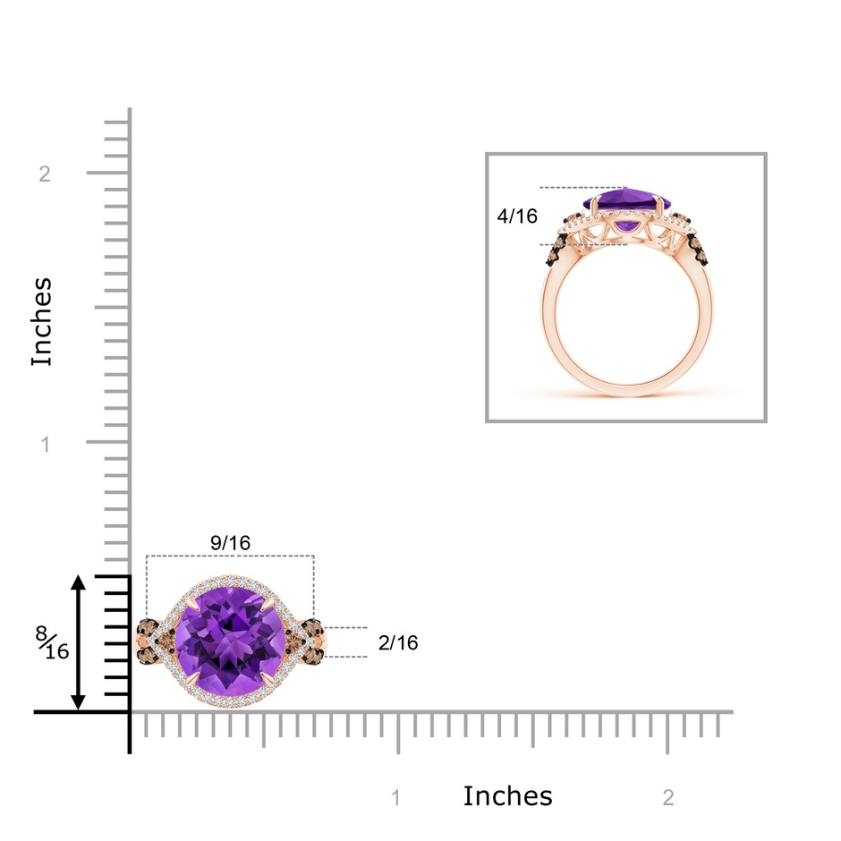 10mm AAA Round Amethyst Cocktail Ring with Coffee Diamond Accents in Rose Gold product image