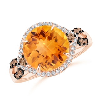 10mm AAA Round Citrine Cocktail Ring with Coffee Diamond Accents in Rose Gold
