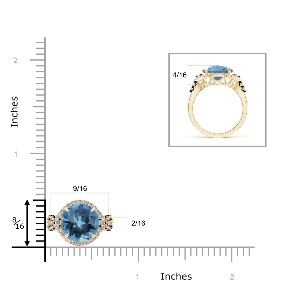 10mm A London Blue Topaz Cocktail Ring with Coffee Diamond Accents in Yellow Gold product image