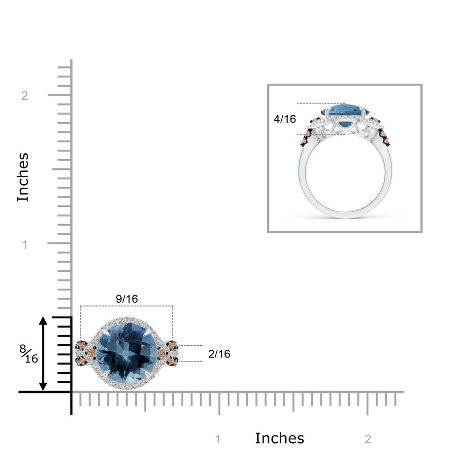 10mm AA London Blue Topaz Cocktail Ring with Coffee Diamond Accents in White Gold product image