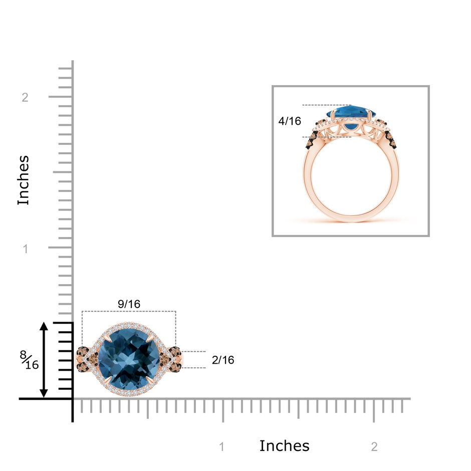 10mm AAA London Blue Topaz Cocktail Ring with Coffee Diamond Accents in Rose Gold product image