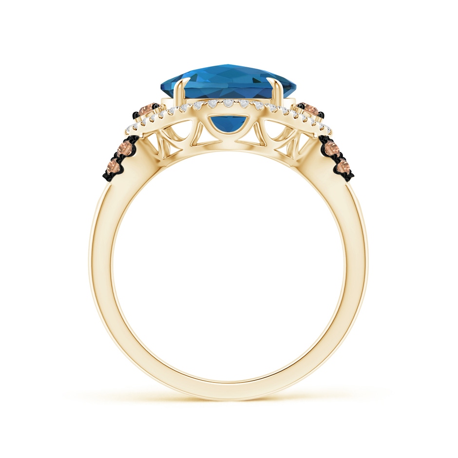 10mm AAA London Blue Topaz Cocktail Ring with Coffee Diamond Accents in Yellow Gold product image