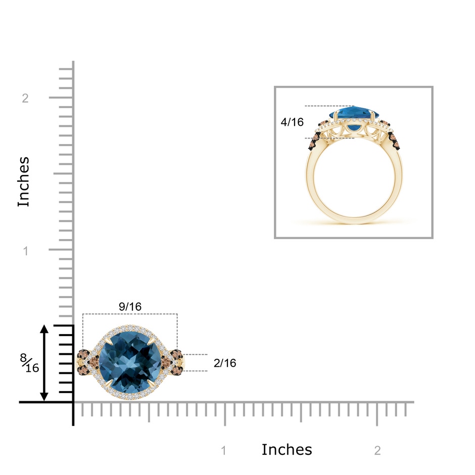 10mm AAA London Blue Topaz Cocktail Ring with Coffee Diamond Accents in Yellow Gold product image