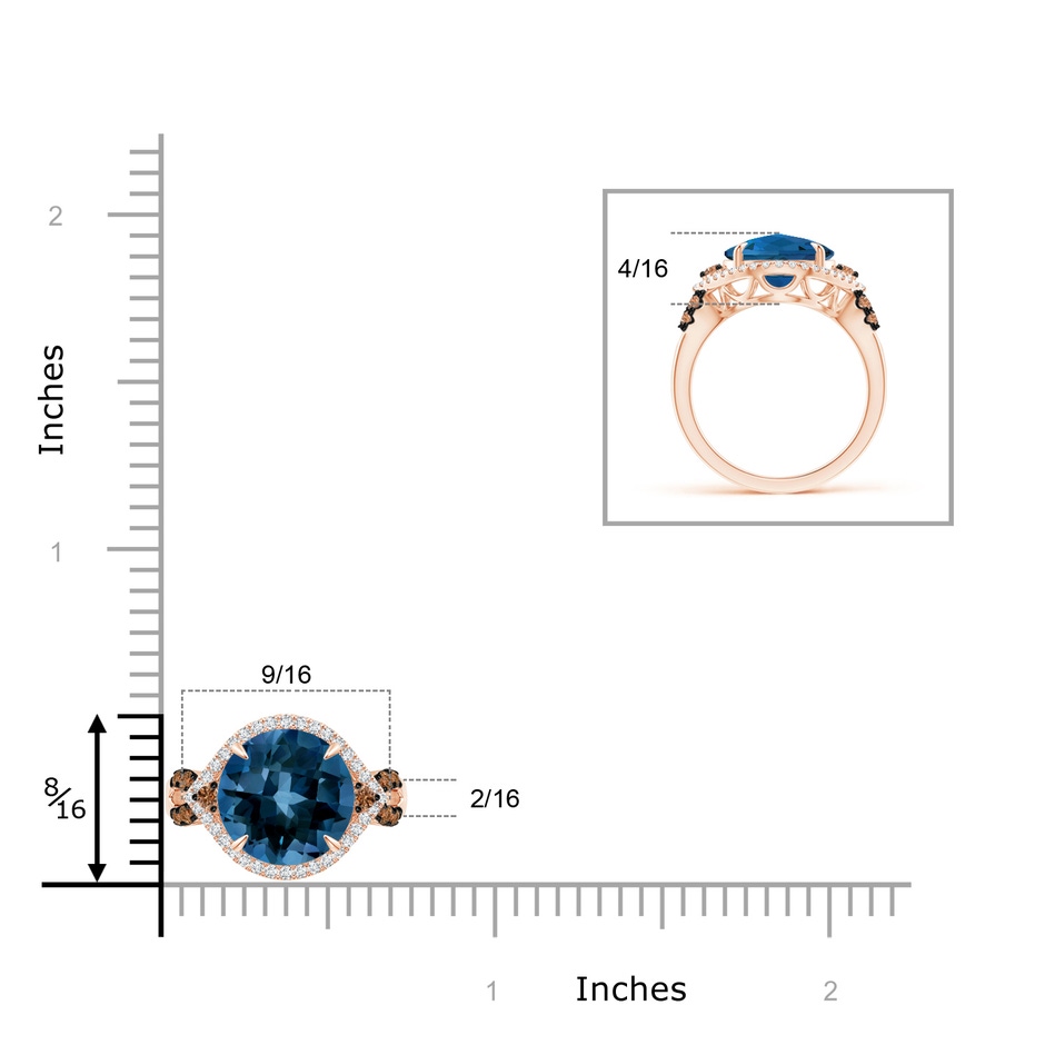 10mm AAAA London Blue Topaz Cocktail Ring with Coffee Diamond Accents in Rose Gold product image