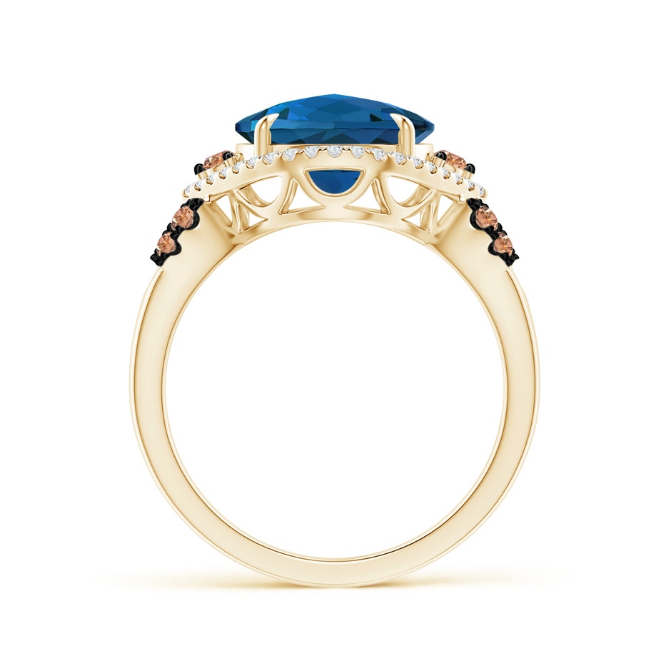 10mm AAAA London Blue Topaz Cocktail Ring with Coffee Diamond Accents in Yellow Gold product image