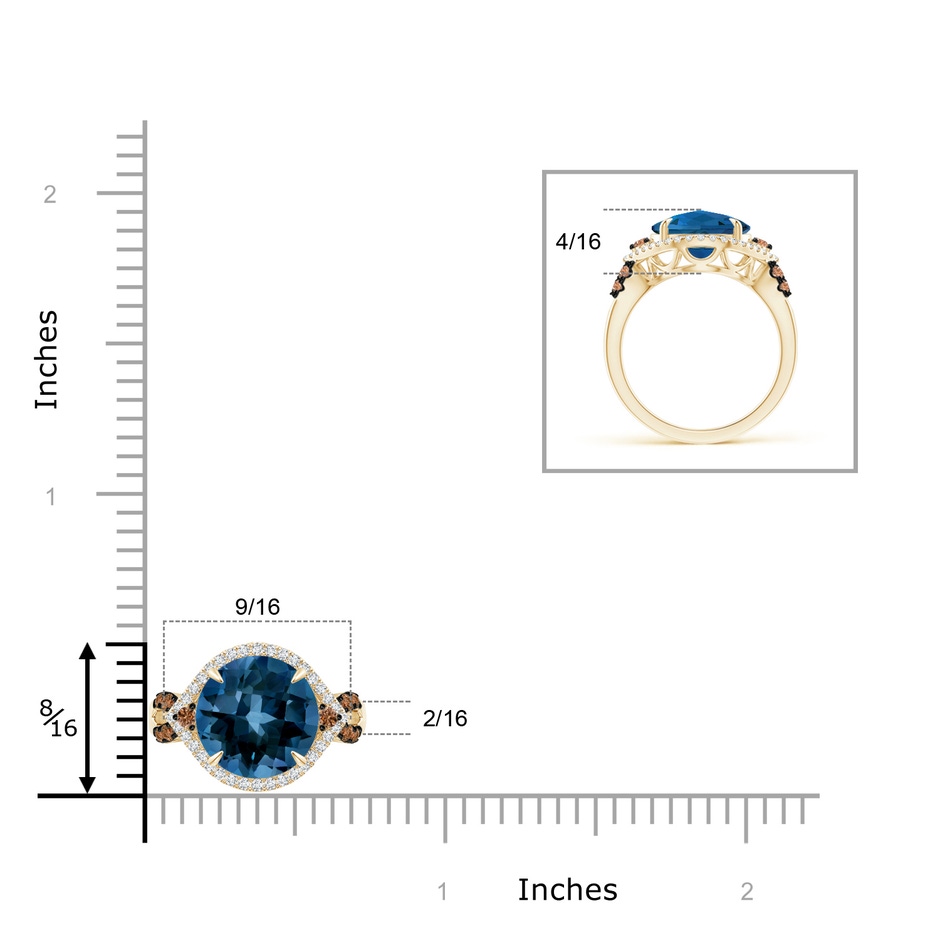 10mm AAAA London Blue Topaz Cocktail Ring with Coffee Diamond Accents in Yellow Gold product image