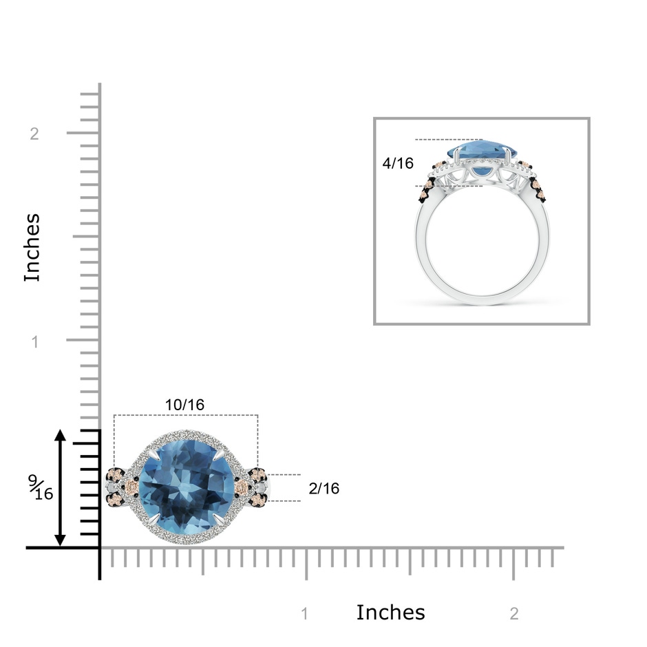 11mm A London Blue Topaz Cocktail Ring with Coffee Diamond Accents in White Gold product image