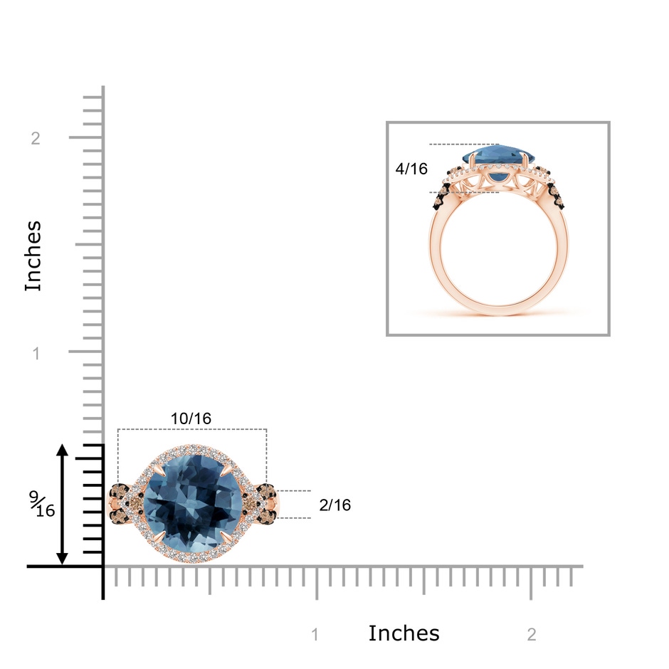 11mm AA London Blue Topaz Cocktail Ring with Coffee Diamond Accents in Rose Gold product image