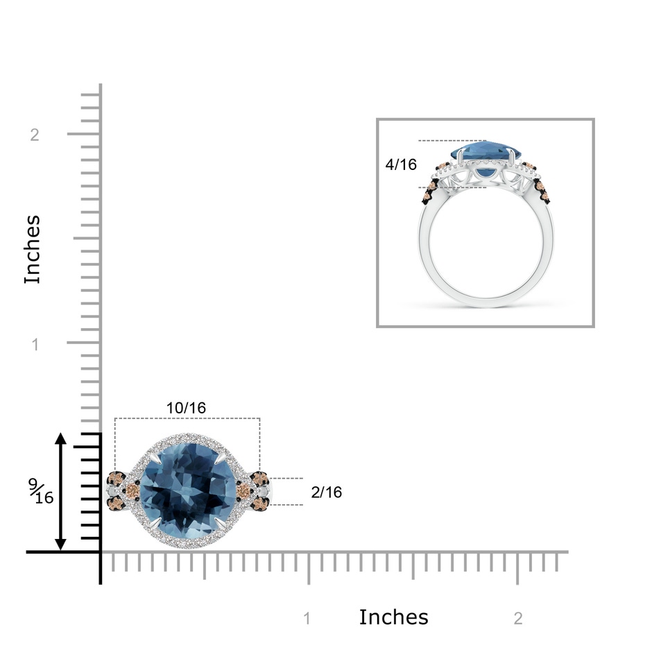 11mm AA London Blue Topaz Cocktail Ring with Coffee Diamond Accents in White Gold product image
