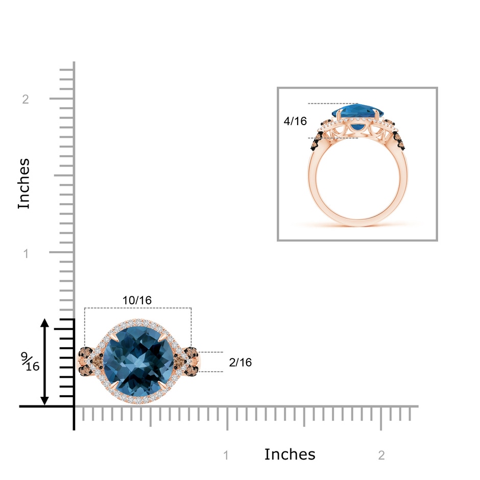 11mm AAA London Blue Topaz Cocktail Ring with Coffee Diamond Accents in Rose Gold product image