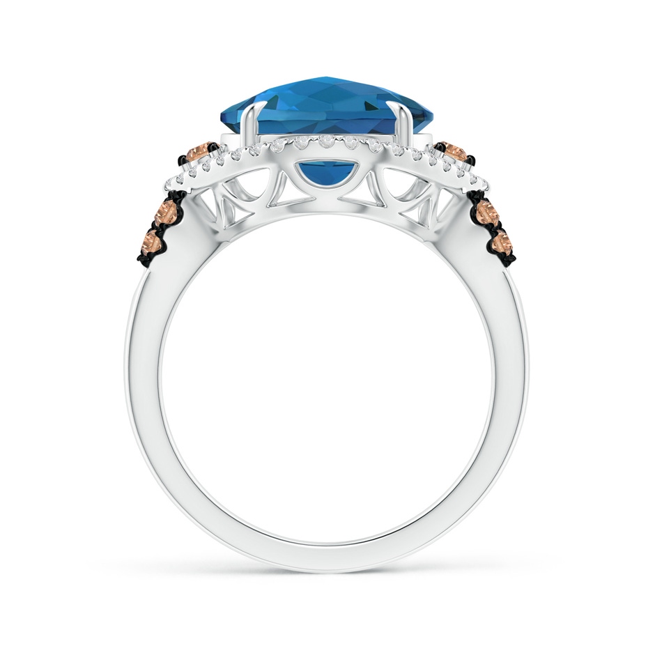 11mm AAA London Blue Topaz Cocktail Ring with Coffee Diamond Accents in White Gold product image
