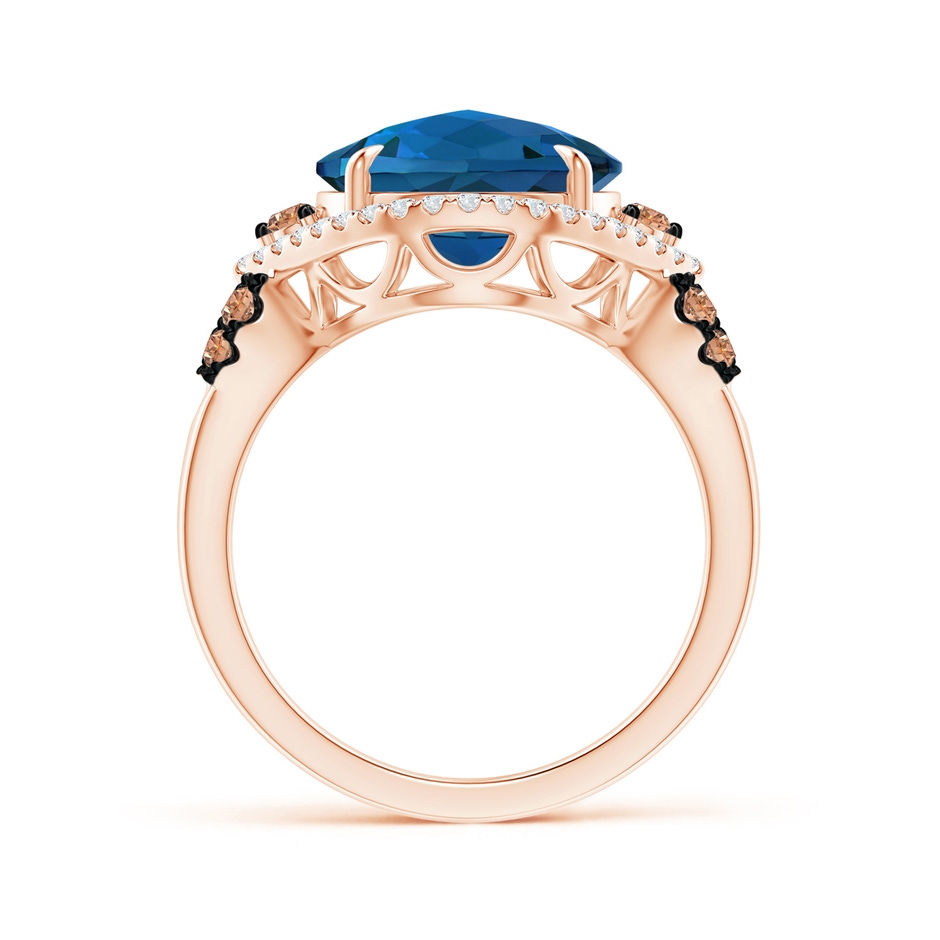 11mm AAAA London Blue Topaz Cocktail Ring with Coffee Diamond Accents in Rose Gold product image