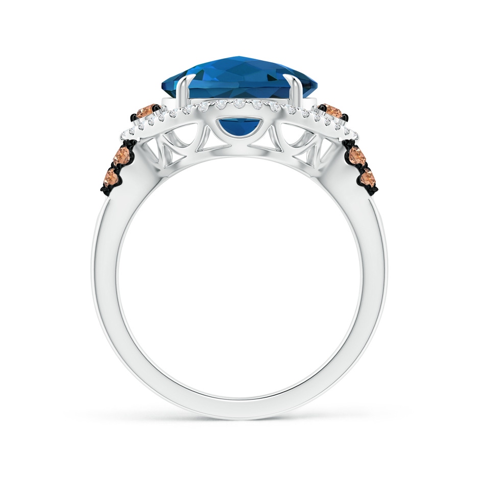 11mm AAAA London Blue Topaz Cocktail Ring with Coffee Diamond Accents in White Gold product image