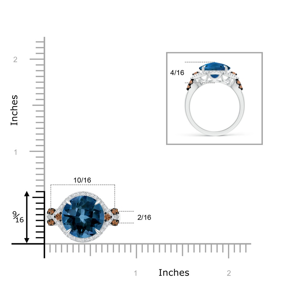 11mm AAAA London Blue Topaz Cocktail Ring with Coffee Diamond Accents in White Gold product image