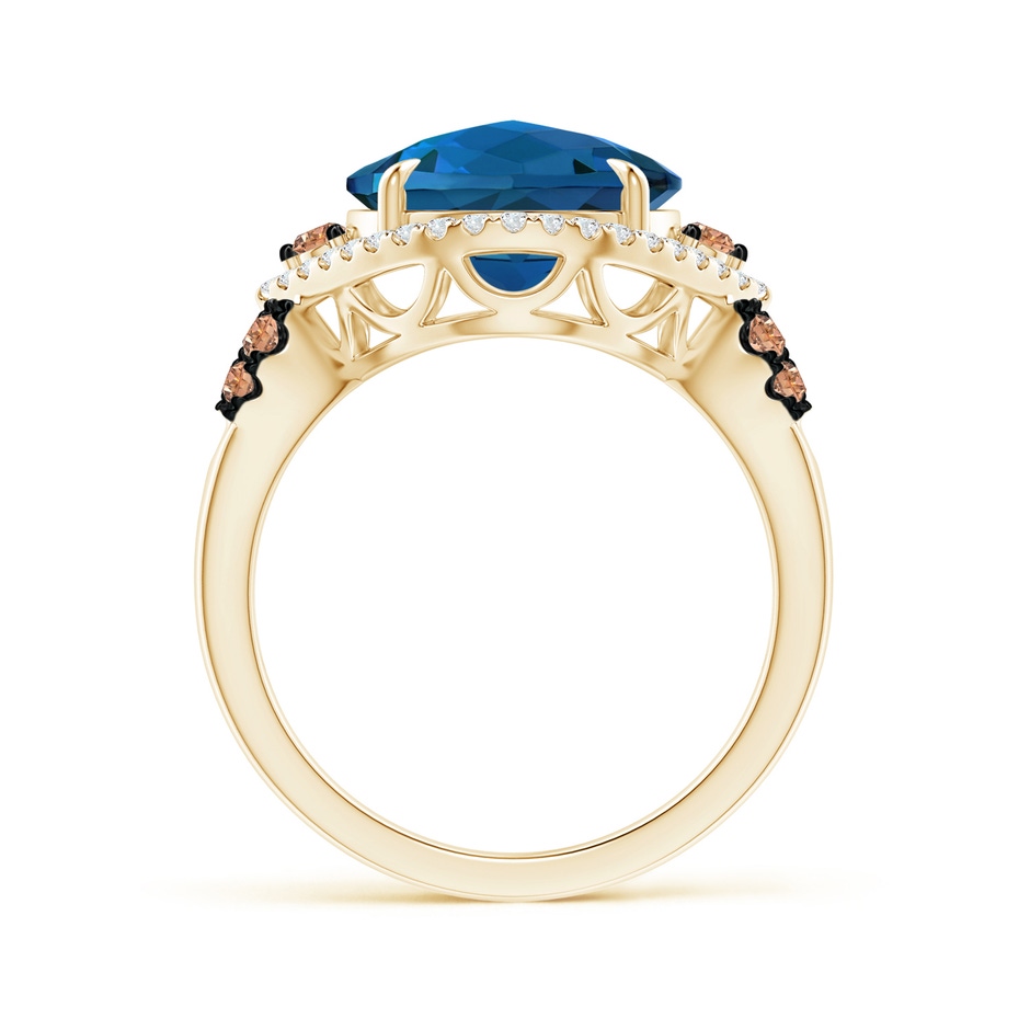 11mm AAAA London Blue Topaz Cocktail Ring with Coffee Diamond Accents in Yellow Gold product image