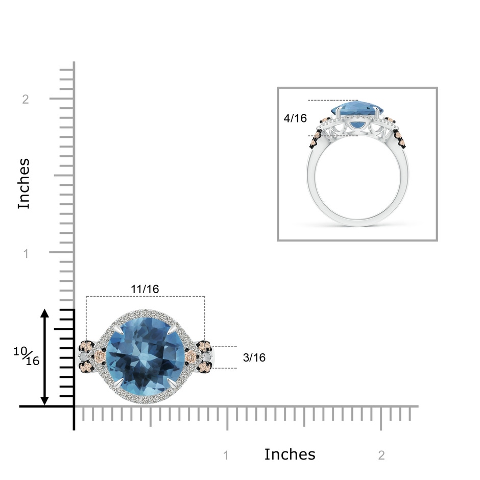 12mm A London Blue Topaz Cocktail Ring with Coffee Diamond Accents in White Gold product image