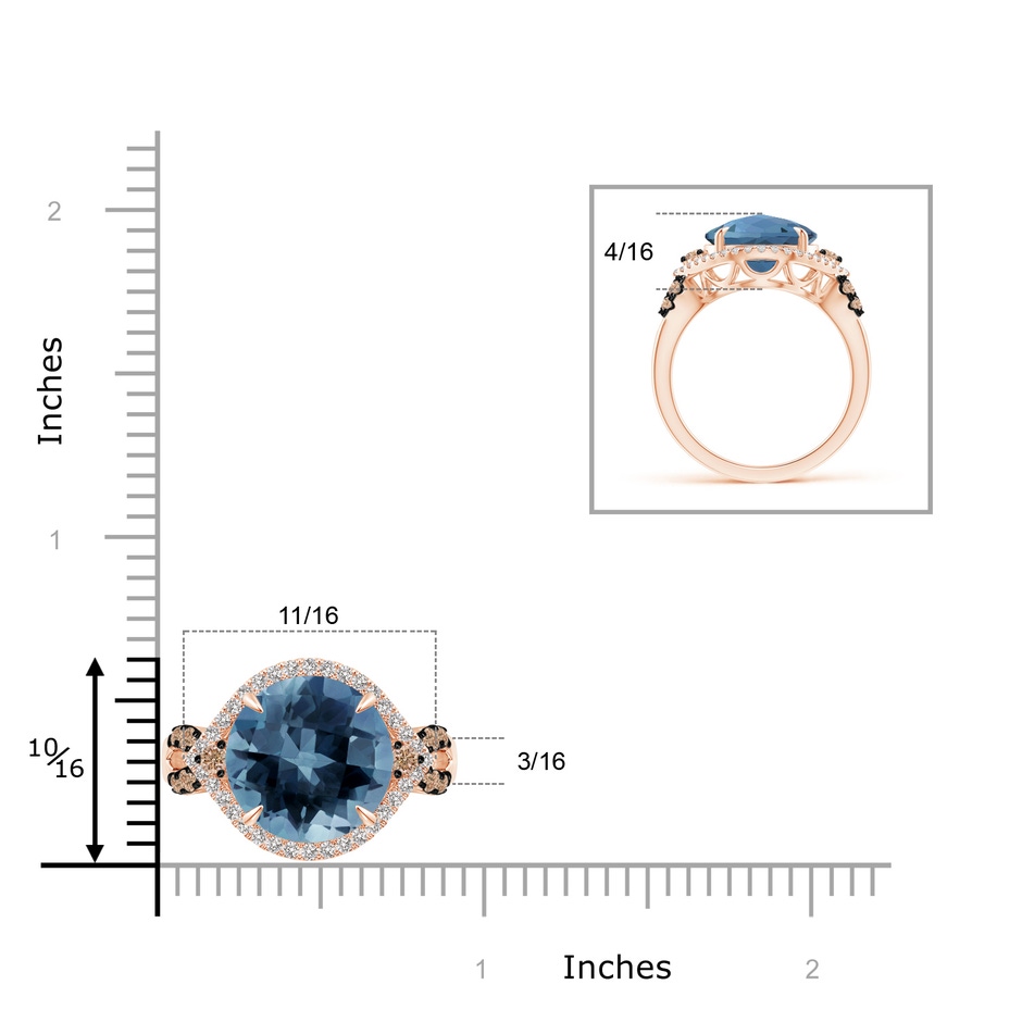 12mm AA London Blue Topaz Cocktail Ring with Coffee Diamond Accents in Rose Gold product image