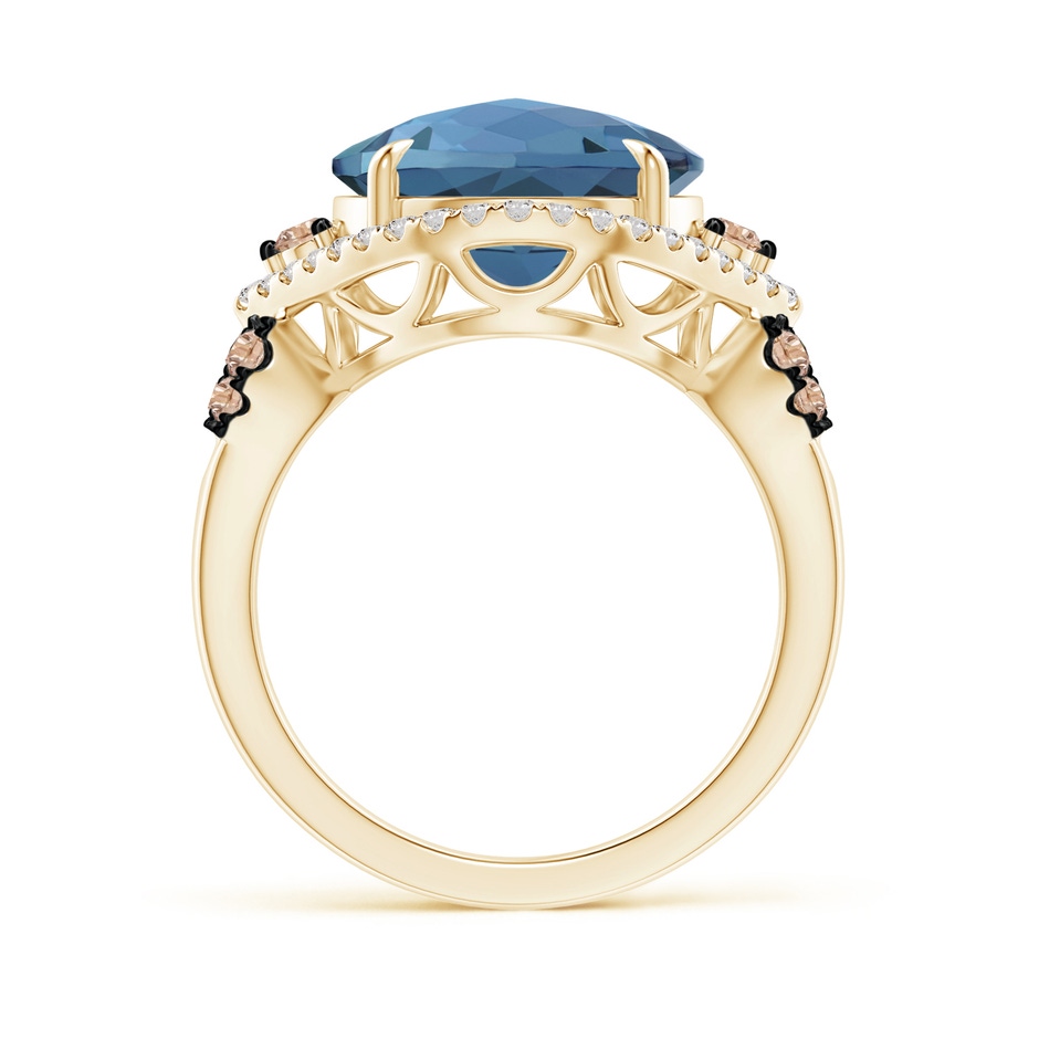 12mm AA London Blue Topaz Cocktail Ring with Coffee Diamond Accents in Yellow Gold product image