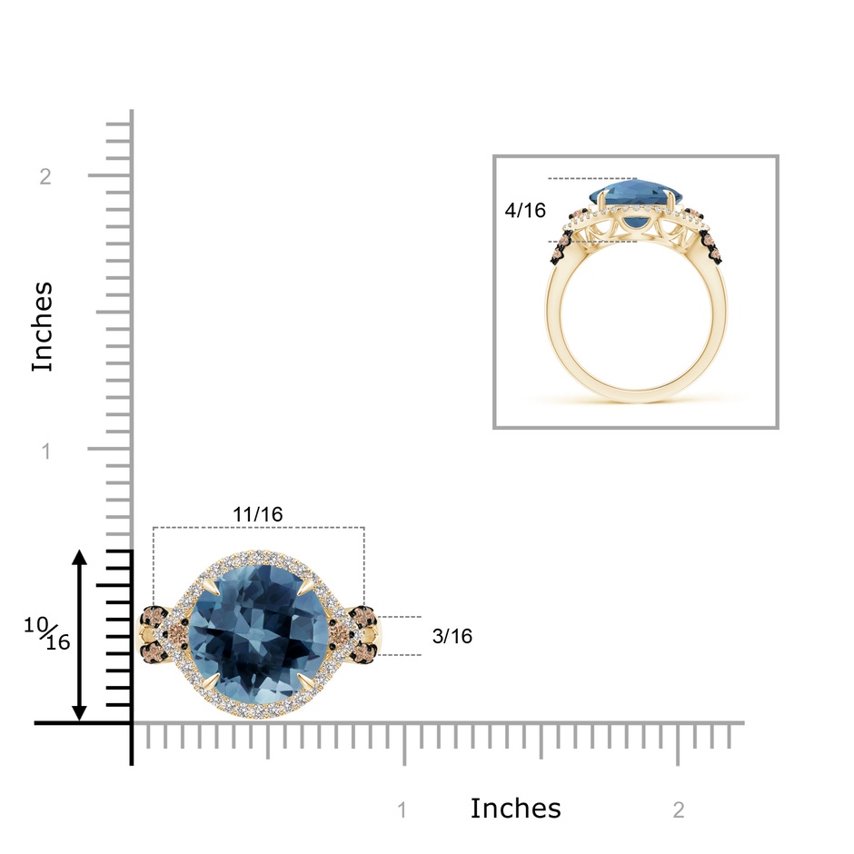 12mm AA London Blue Topaz Cocktail Ring with Coffee Diamond Accents in Yellow Gold product image