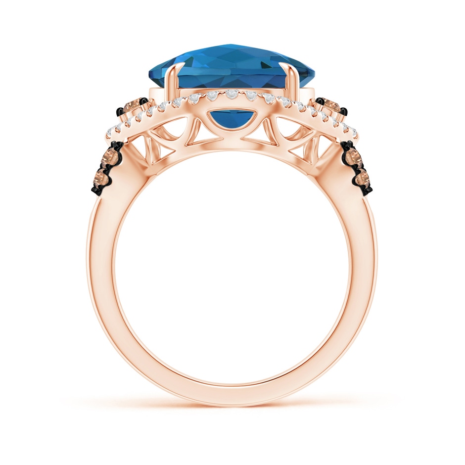 12mm AAA London Blue Topaz Cocktail Ring with Coffee Diamond Accents in Rose Gold product image