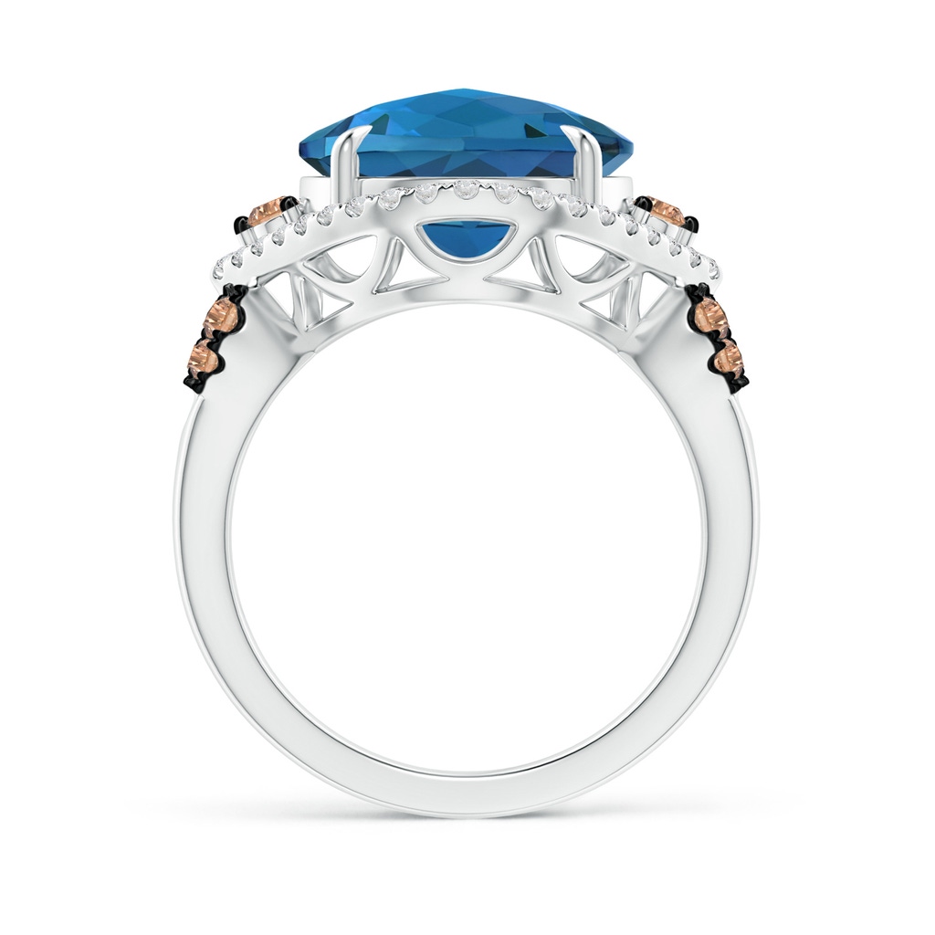 12mm AAA London Blue Topaz Cocktail Ring with Coffee Diamond Accents in White Gold Product Image