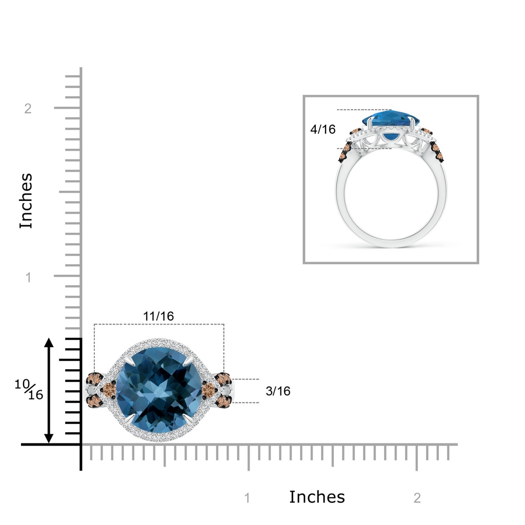 12mm AAA London Blue Topaz Cocktail Ring with Coffee Diamond Accents in White Gold Product Image