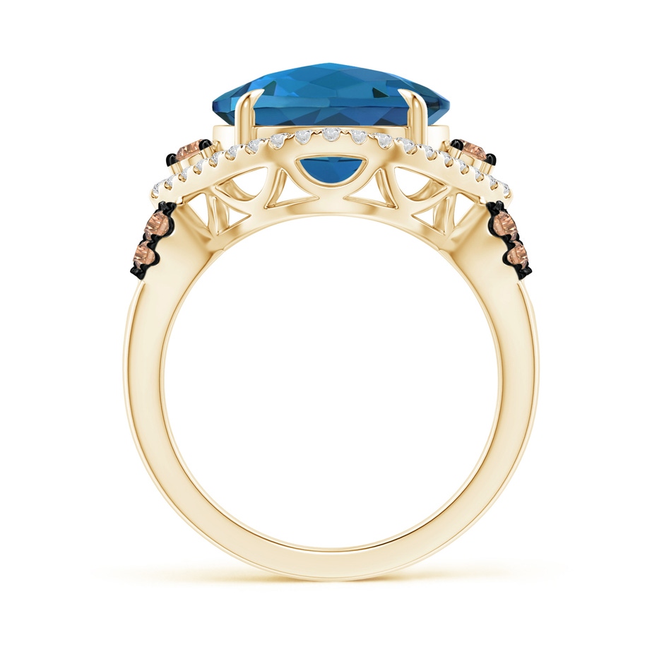 12mm AAA London Blue Topaz Cocktail Ring with Coffee Diamond Accents in Yellow Gold product image
