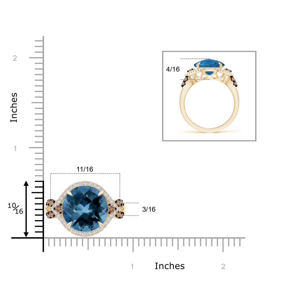 12mm AAA London Blue Topaz Cocktail Ring with Coffee Diamond Accents in Yellow Gold product image