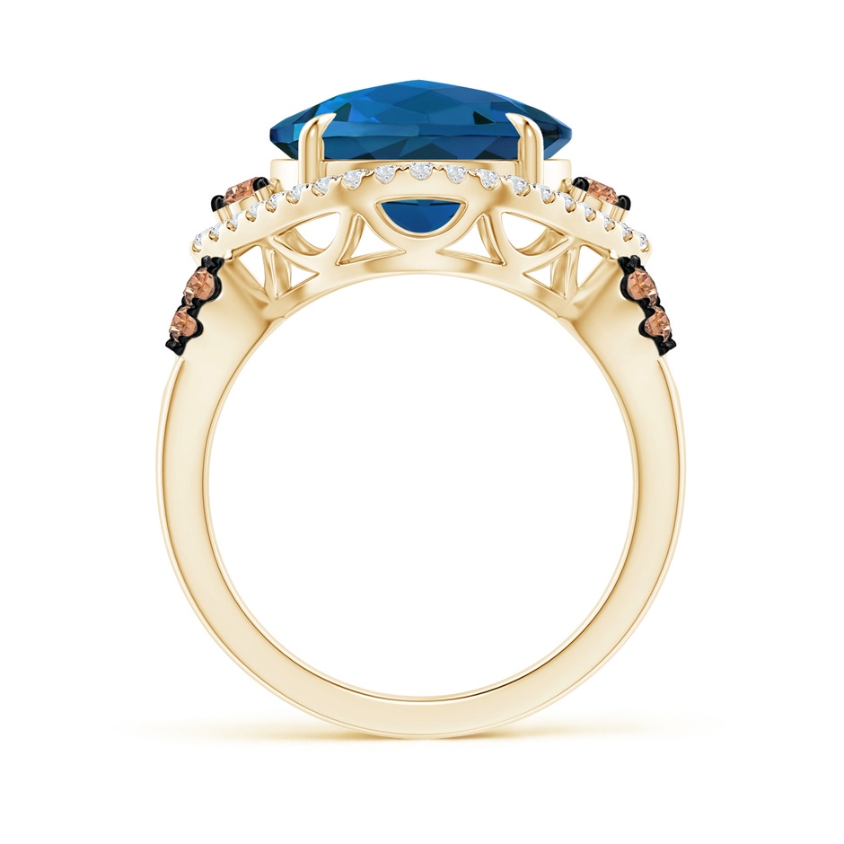 12mm AAAA London Blue Topaz Cocktail Ring with Coffee Diamond Accents in Yellow Gold product image