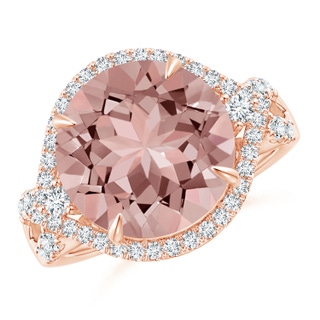 12mm AAAA Round Morganite Cocktail Ring with Diamond Accents in 18K Rose Gold