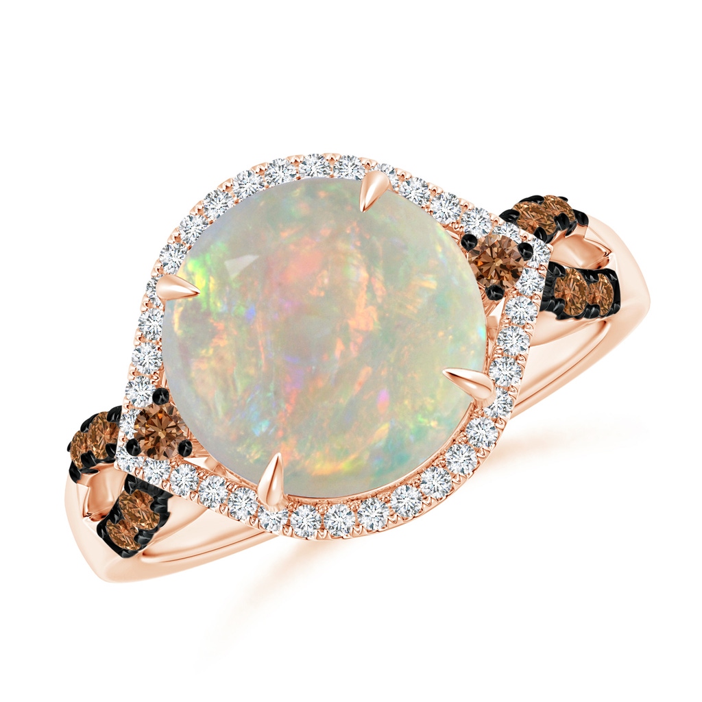 10mm AAAA Round Opal Cocktail Ring with Coffee Diamond Accents in Rose Gold