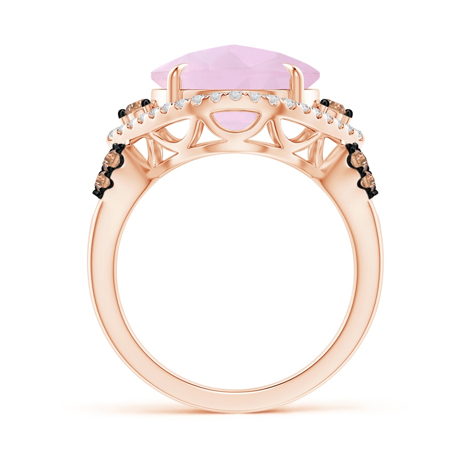 12mm AAA Round Rose Quartz Cocktail Ring with Coffee Diamond Accents in Rose Gold product image