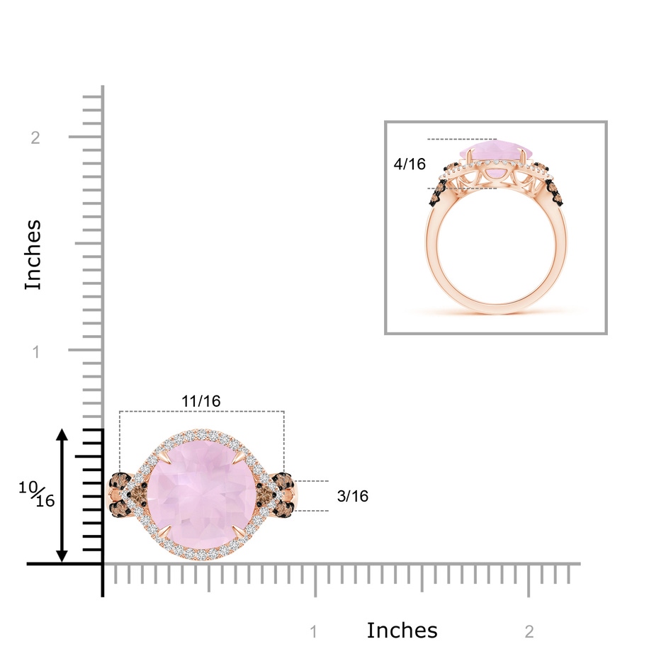 12mm AAA Round Rose Quartz Cocktail Ring with Coffee Diamond Accents in Rose Gold product image