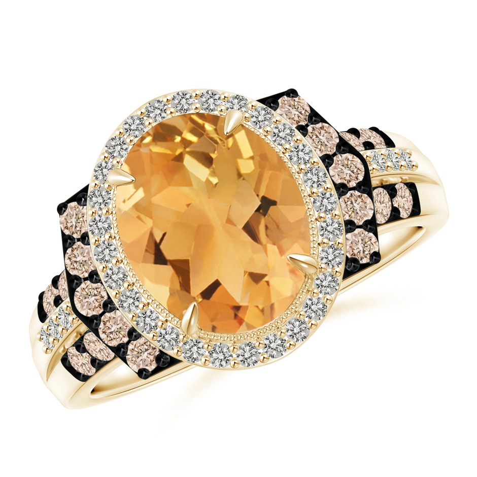 10x8mm A Vintage Style Citrine Halo Cocktail Ring in Yellow Gold 