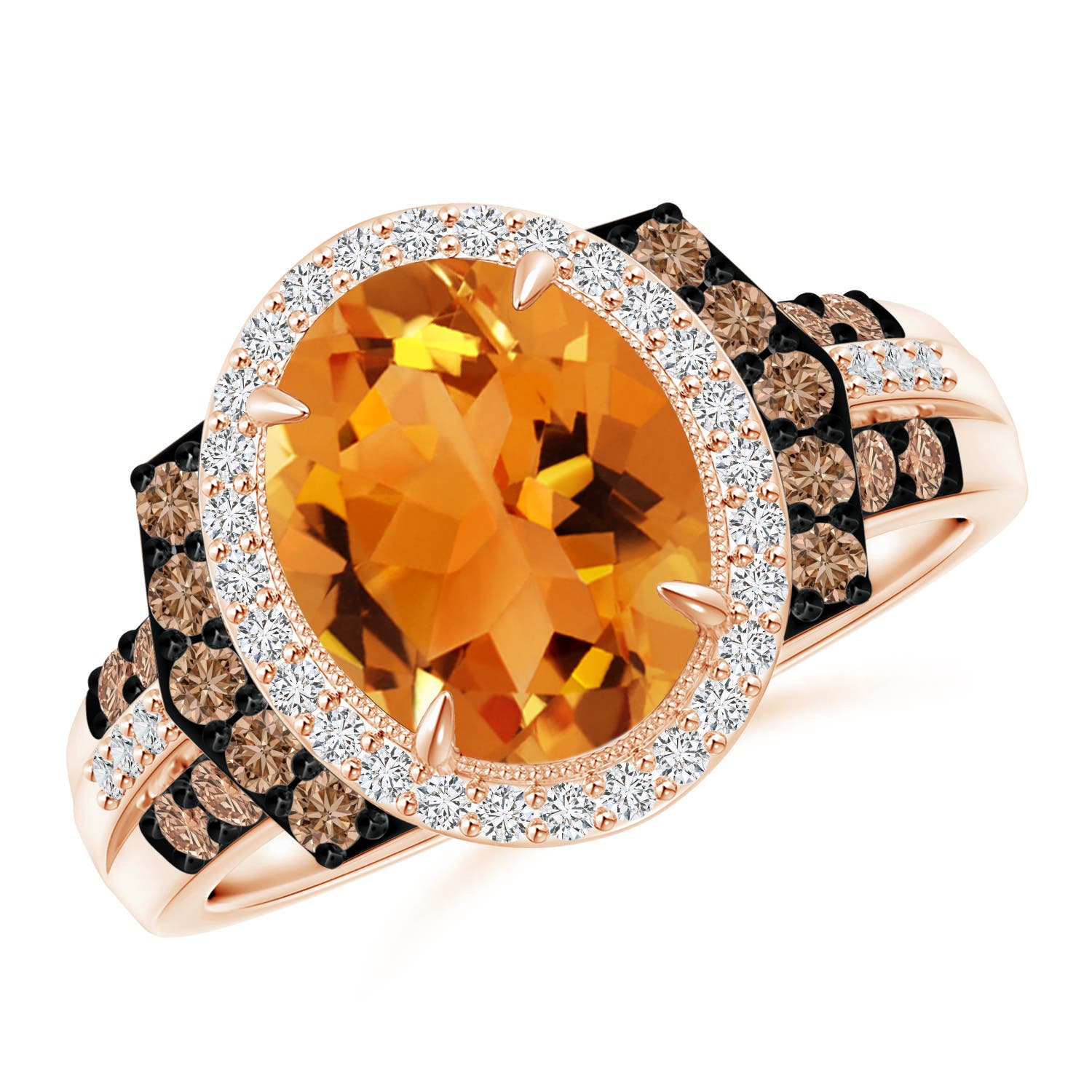 10x8mm AAA Vintage Style Citrine Halo Cocktail Ring in Rose Gold