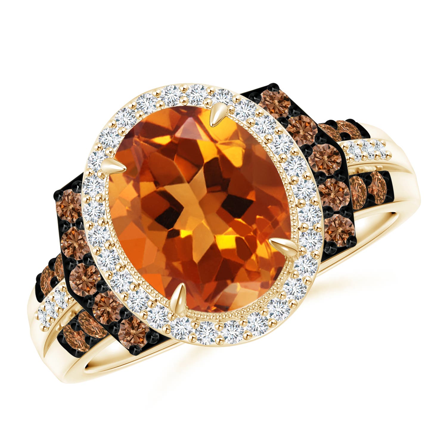 10x8mm AAAA Vintage Style Citrine Halo Cocktail Ring in Yellow Gold