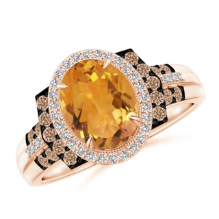 9x7mm AA Vintage Style Citrine Halo Cocktail Ring in 10K Rose Gold