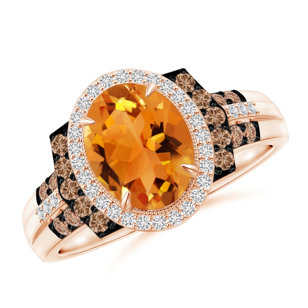 9x7mm AAA Vintage Style Citrine Halo Cocktail Ring in Rose Gold