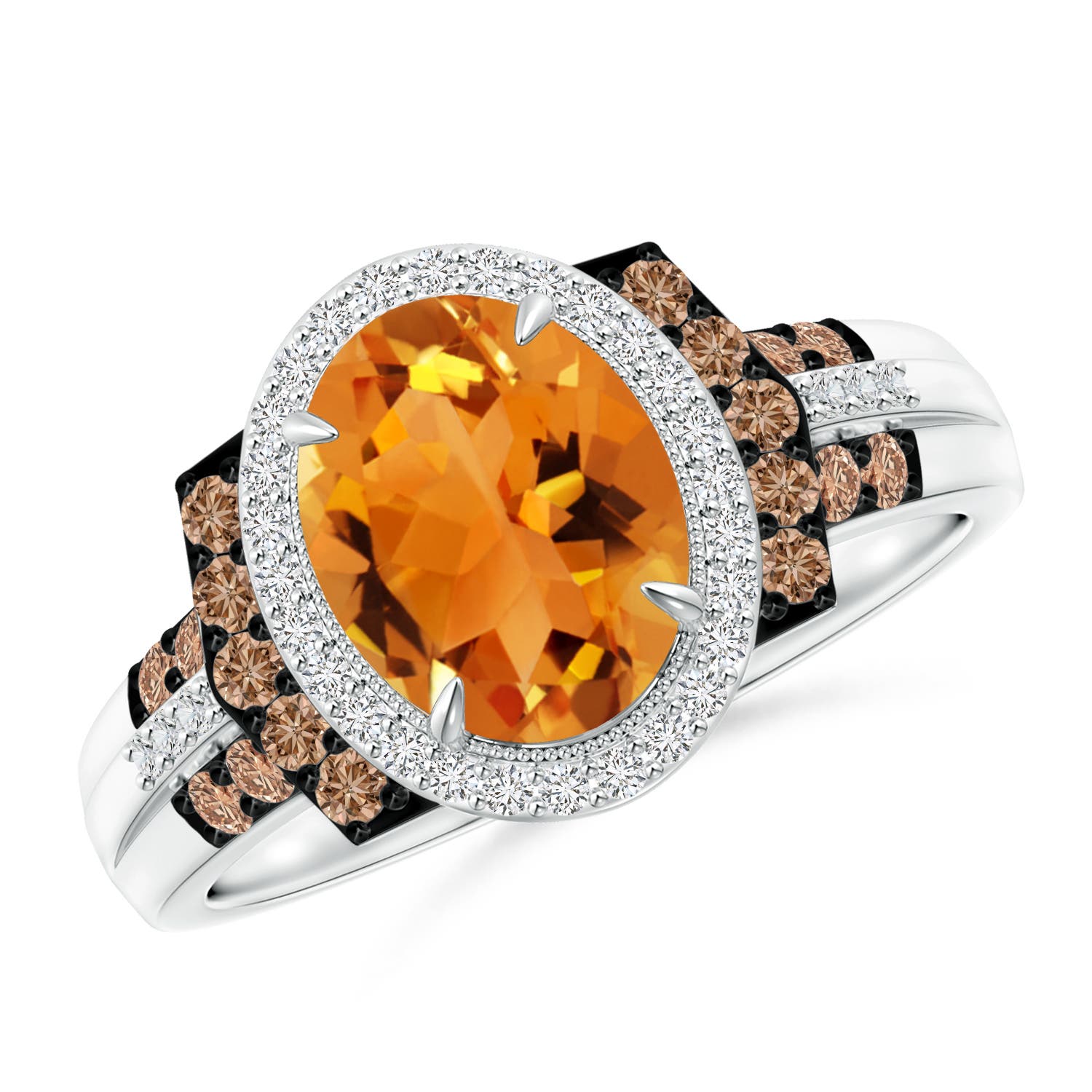 9x7mm AAA Vintage Style Citrine Halo Cocktail Ring in White Gold