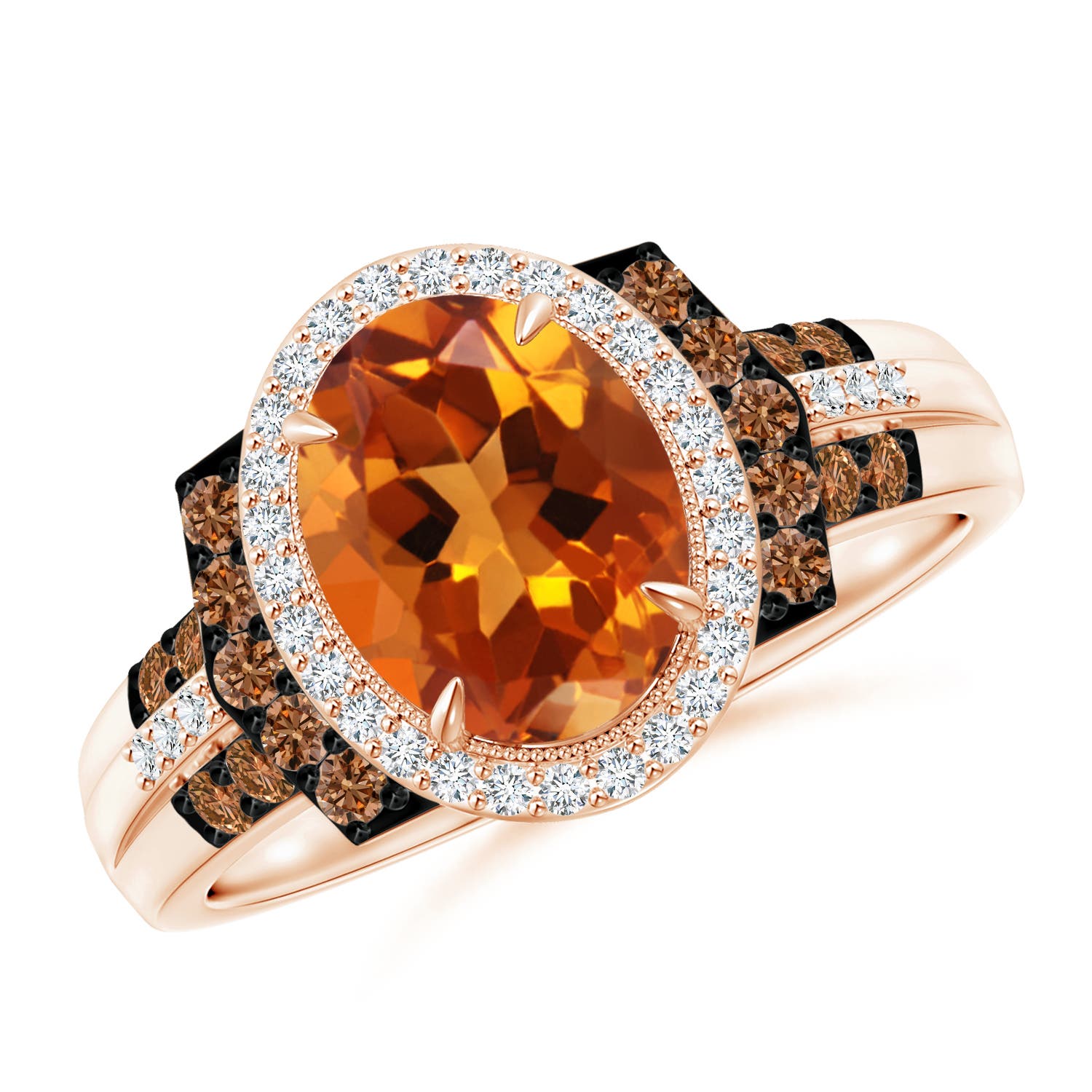 9x7mm AAAA Vintage Style Citrine Halo Cocktail Ring in Rose Gold