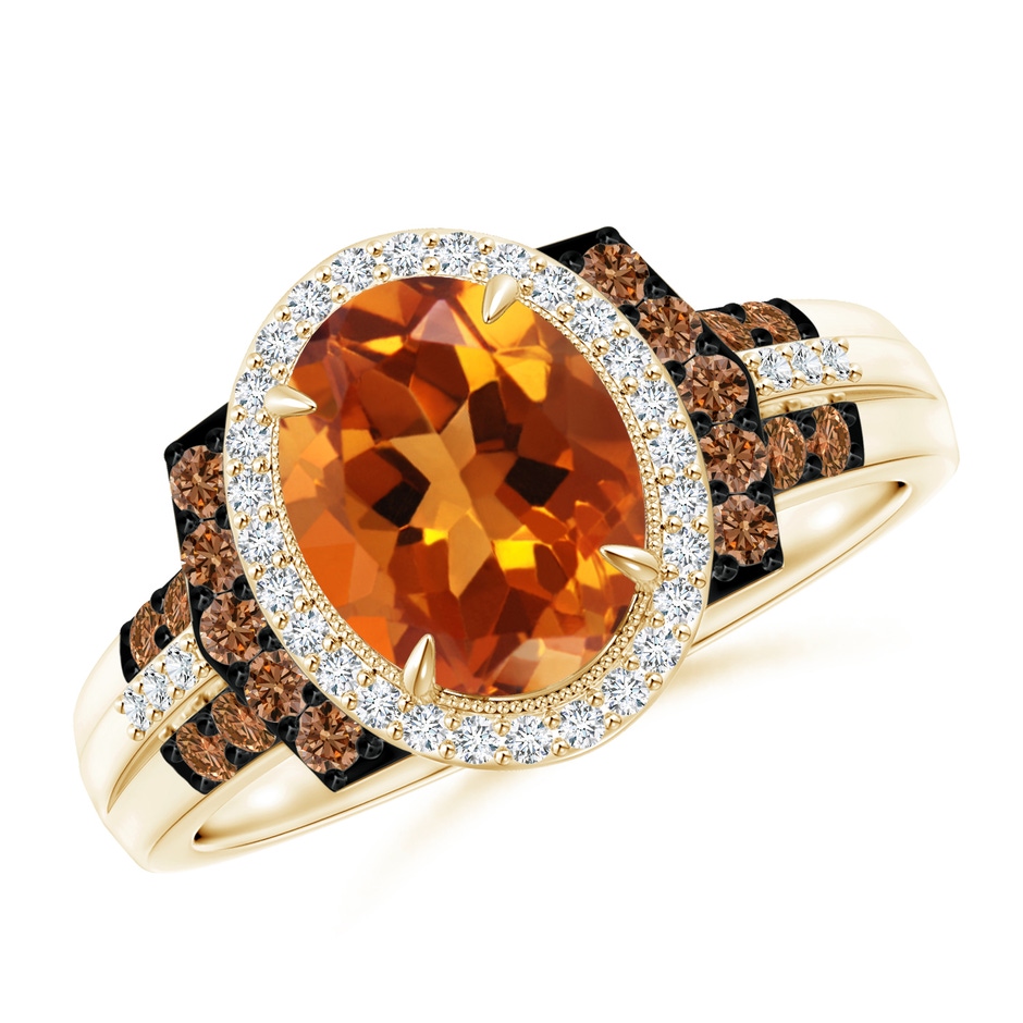 9x7mm AAAA Vintage Style Citrine Halo Cocktail Ring in Yellow Gold 
