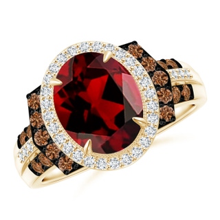 10x8mm AAAA Vintage Style Garnet Halo Cocktail Ring in Yellow Gold