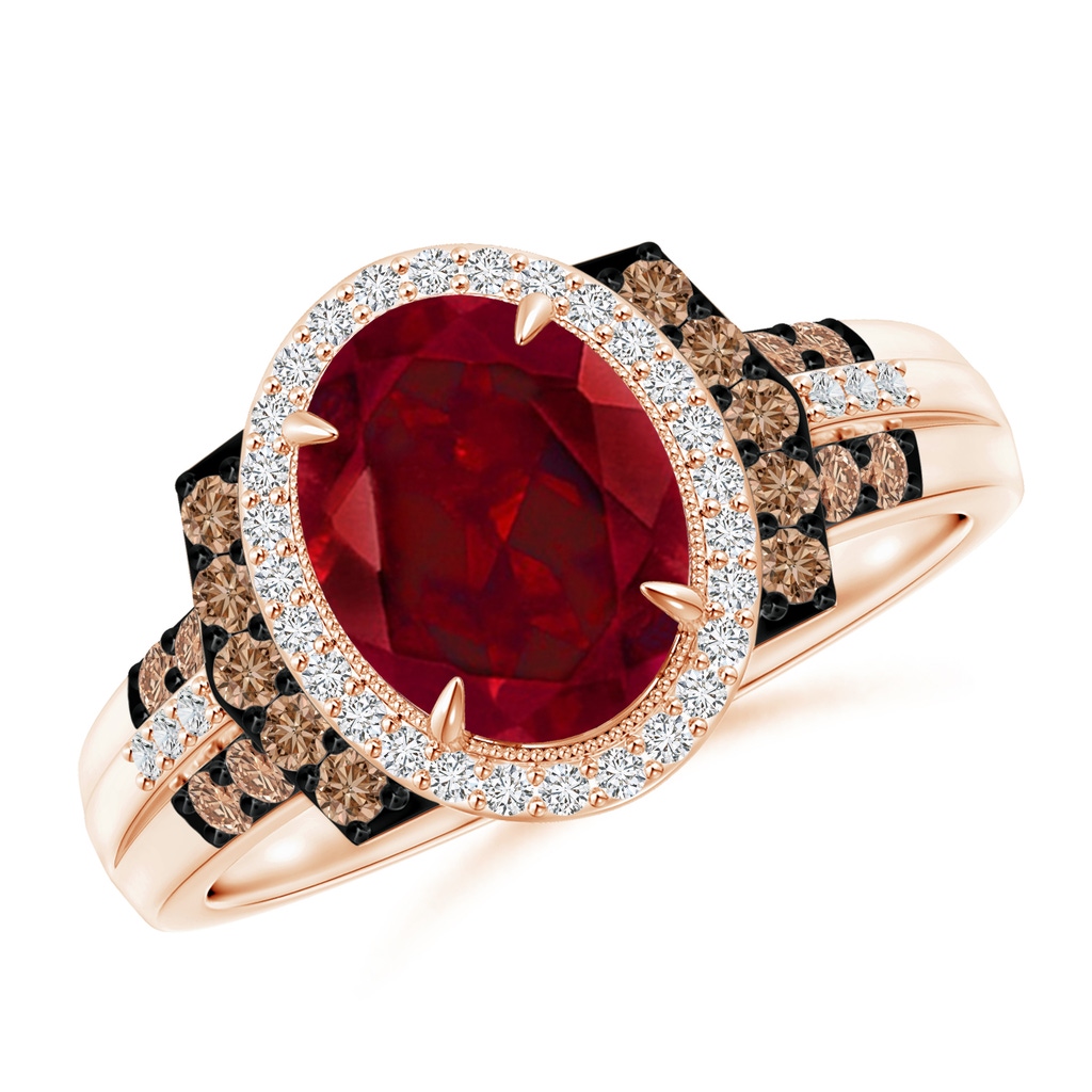 9x7mm AAA Vintage Style Garnet Halo Cocktail Ring in Rose Gold