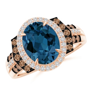 10x8mm AAA Vintage Style London Blue Topaz Halo Cocktail Ring in Rose Gold