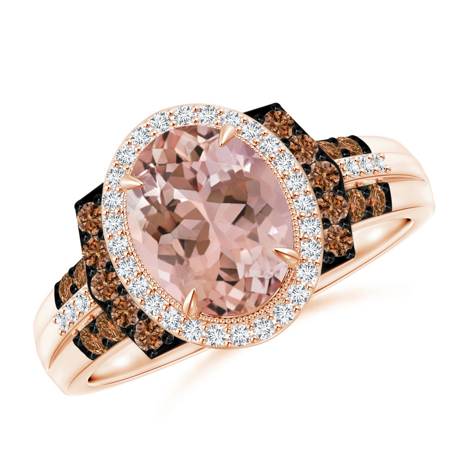 9x7mm AAAA Vintage Style Morganite Halo Cocktail Ring in Rose Gold 